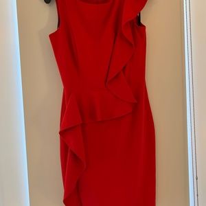 Calvin Klein Red Size US 6 sleeveless ruffled asymmetrical dress